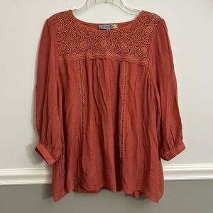 Figueroa & Flower Orange Lace Crochet Embroidered Cut Out Blouse Size Medium